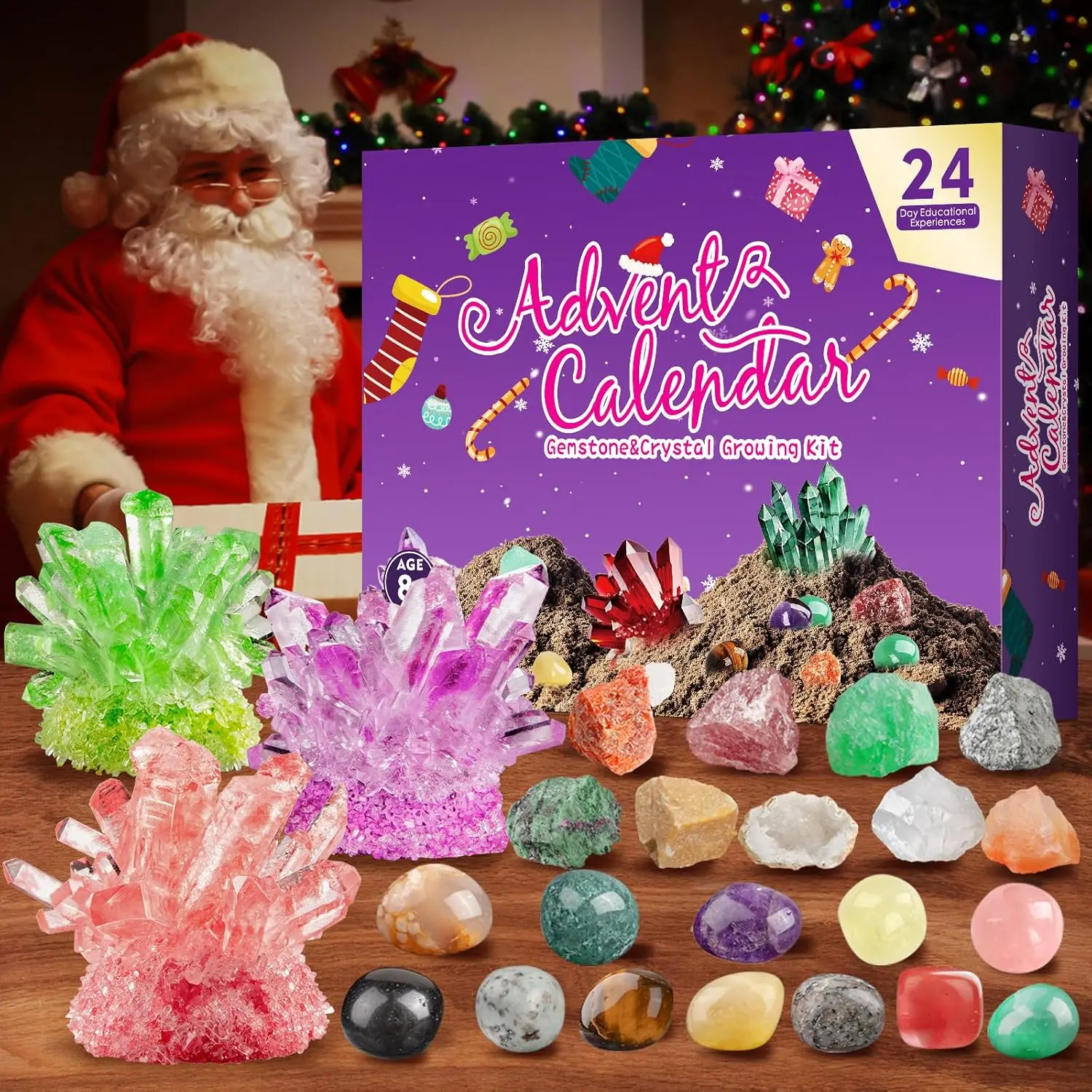Halloween Fall Gift Summer Spring Gift Crystal Growing Kit Advent Calendar 2026, 24 Days Crystal Gemstones Minerals Rocks & Fossils Advent Calendars, Science Dig Kit Rocks Collection for Learning Girls Boys Kids Men Women