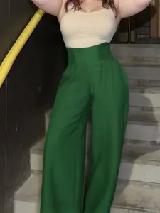 [Plus Size] Solid Color Wide Leg Pants, Fashion Casual Comfy Breathable Woven Fabric Fit Trousers for Daily Wear, Women's Bottoms for All Seasons