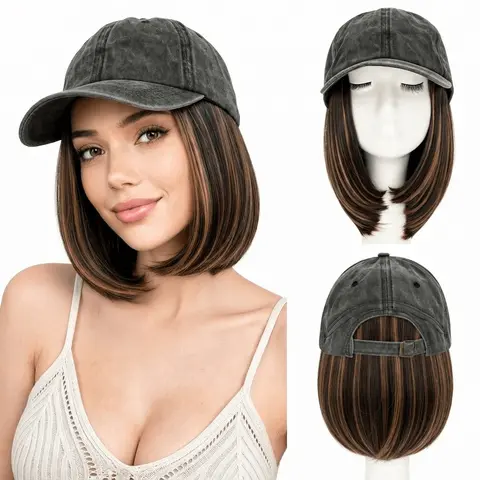 SEGOHAIR Women's 6-in Baseball Cap Full Wig - Matte Heat-Resistant Synthetic Straight Short Hair, Adjustable Soft Breathable Quick Weave Cap, Adds Length, Ideal for Travel/Concerts, Multiple Shades