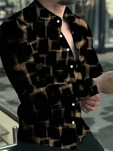 Men's Trendy Plaid Long Sleeve Casual Shirt, Button Design, Slim Fit, Woven Fabric, All Seasons, Multiple Colors Available