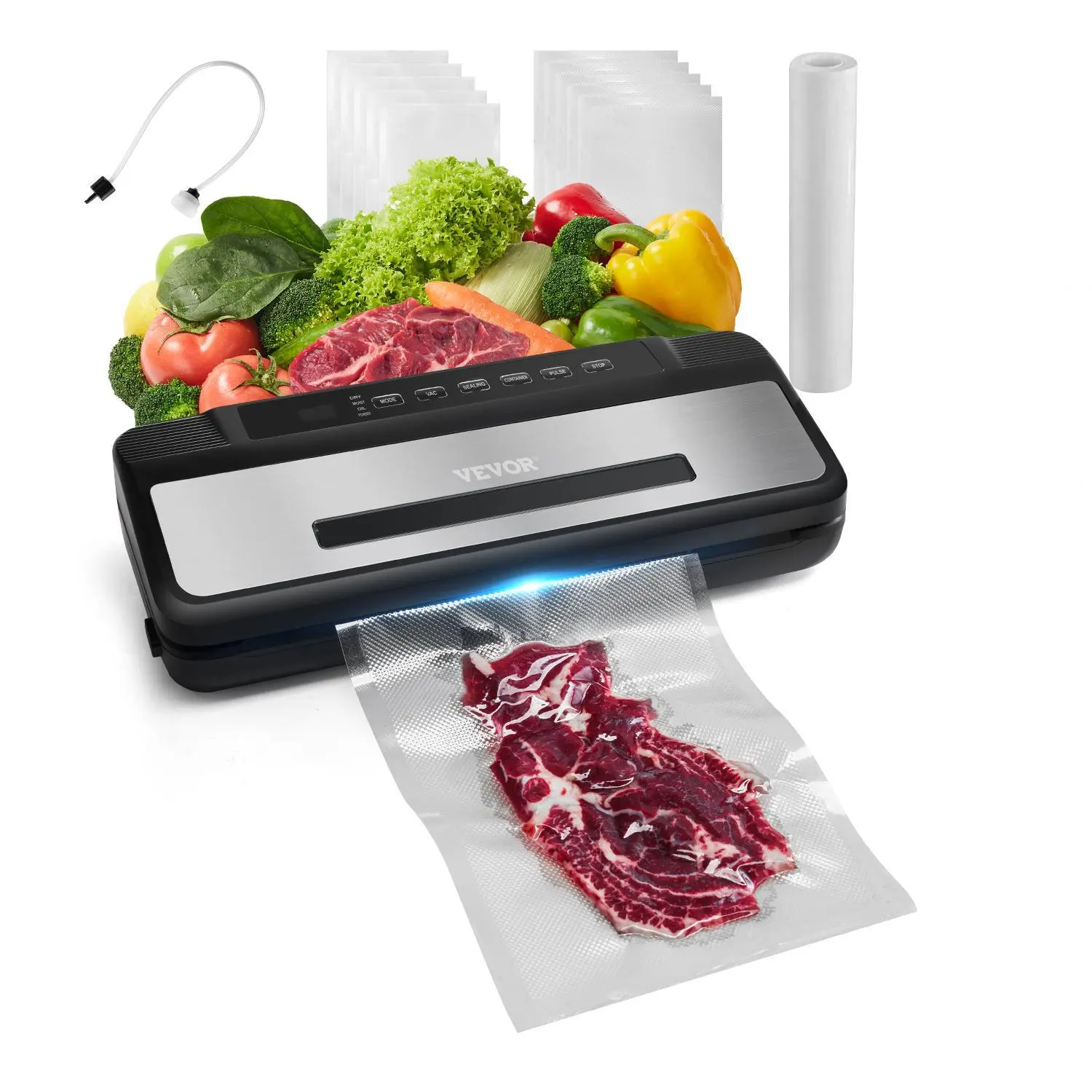【Summerfinds】VEVOR 7-in-1 Vacuum Sealer Machine Fast-Compact Automatic Food Saver 120W Bags & Roll