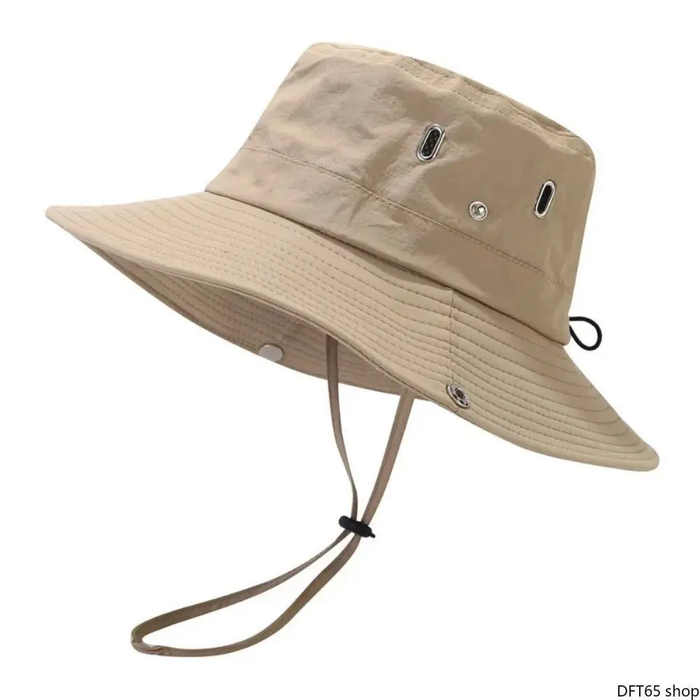 Men’s Polyester Wide Brim Adjustable Cap Sports & Outdoor Hats - Hiking Headwear with Chin Strap, Waterproof, UV Protection, Breathable, Foldable Multifunctional Outdoor Work Hat for Fishing, Camping