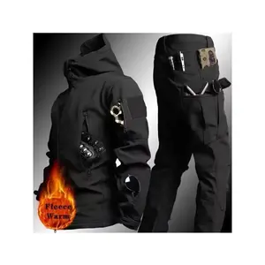Men'STwo-PieceTacticalOutfit,FeaturingaLinedHoodedJacketAndPants,DesignedtoBeWindproof,Waterproof,AndDurable,EquippedwithMultiplePockets,SuitableforOutdoorActivitiesinAutumnAndWinter.dryfitboxingshortstwerk