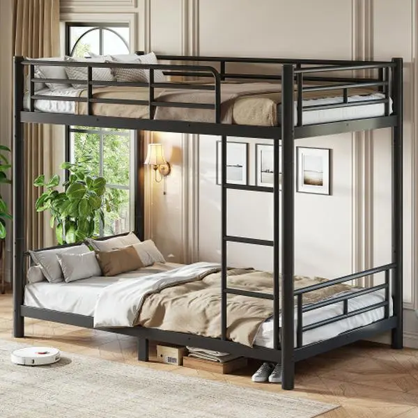 Bellemave Black Round Tube Metal Bunk Bed - Space-Saving, Noise-Reduced, No Box Spring Needed, Convertible to 2 Separate Beds for Teens, Adults