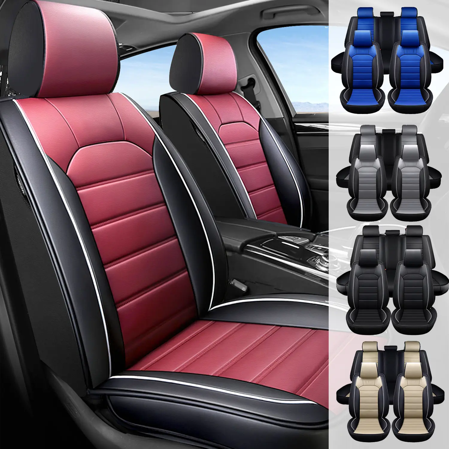 Car Seat Covers Full Set, 5 Seats Universal Leather Seat Covers for Cars, Waterproof Front and Rear Seat Cover, Breathable Automotive Seat Cover Fit for Hyundai Tucson/Sonata/Santa Fe/Kona/Elantra 2010-2025 2026