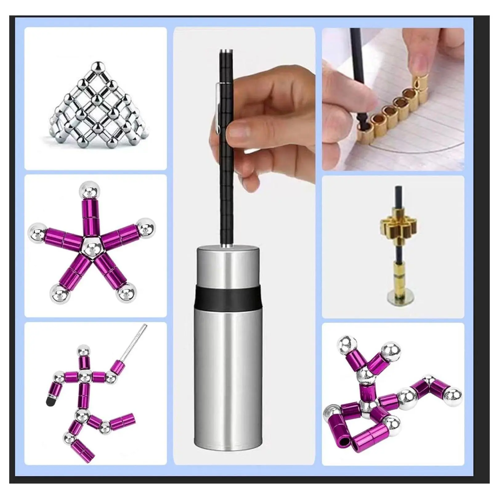 Fidget Pen Magnetic, Decompression Pen with Magnetic Rings, ADHD Stress Relief Pen for Adults & Kids, EDC Writing Pen Novelty Gift for Office, School, Home pURPLE