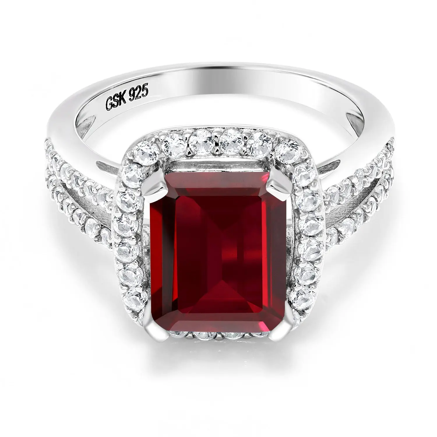 4.52 Cttw Red Garnet Ring For Women | 925 Sterling Silver | Emerald Cut 10X8MM | Wedding Engagement Anniversary Promise Ring For Women | Available In Size 5, 6, 7, 8, 9