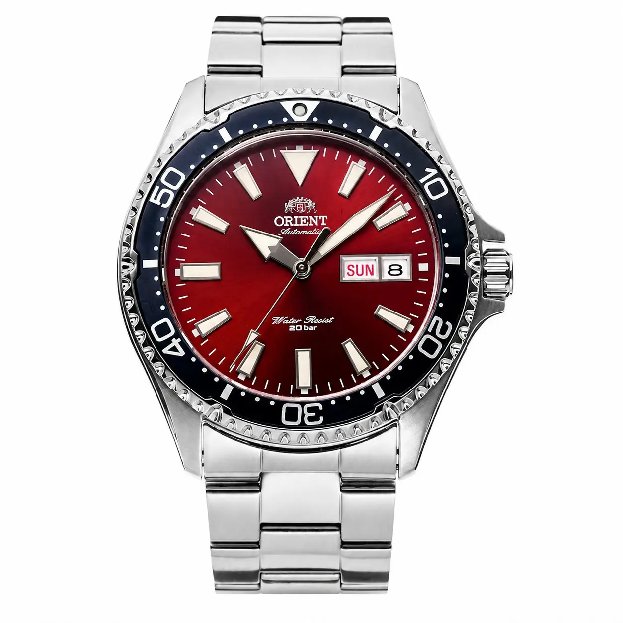 ORIENT Men's Classic Round Face Dive Watch - Automatic Movement, Rotating Bezel, Luminous Dial, Day-Date Display, 20 Bar Water Resistant, Stainless Steel Bracelet - Ideal for Outdoor Activities & Daily Wear, Men's Fashion Gift