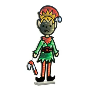 212 MAIN 29 in. Acrylic UL Plug Magical Elf Figure Decor - Green & Red, Candy Cane Ekkolight, Whimsical Traditional Festive Home Decoration