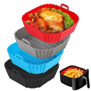 2 Pack Square Silicone Air Fryer Liners , Compatible with Ninja AF141 181, 8.5 Inch Air Fryer Liners for COSORI 5-6.5 QT, Reusable Silicone Basket, Air Fryer Accessories