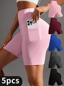 5-Pack Breathable Workout Compression Shorts New Plus Size Yoga Shorts for Women - High Waist Butt Lifting Gym Shorts with Pockets