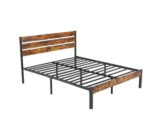 Metal Platform Bed Frame with Headboard & Footboard - No Box Spring Needed, 800LBS Sturdy Wooden Slats Support, Industrial Style