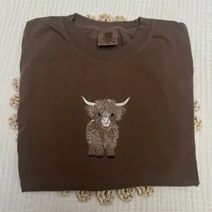 Highland cow CENTER OF SHIRT embroidered summer spring comfort colors shirt/  comfort colors tee