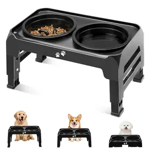 Elevated Dog Bowl, 2 in 1 Slow Feeder Dog Food Bowl for Small Dogs, 3 Height Adjustable Increased Dog Feeding Bowl Holder, Anti-slip Dog Feeder Adjustable To 2.75", 6", 7.5", Black, Gray