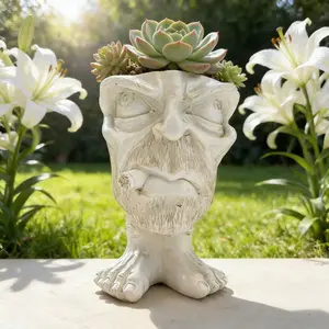 1pc Whimsical Big Face Figurine Resin Vase - Rustic Cylinder Succulent Planter, Decorative Home Accent for Indoor/Outdoor Garden, Patio & Living Room, Whimsical Garden Decor