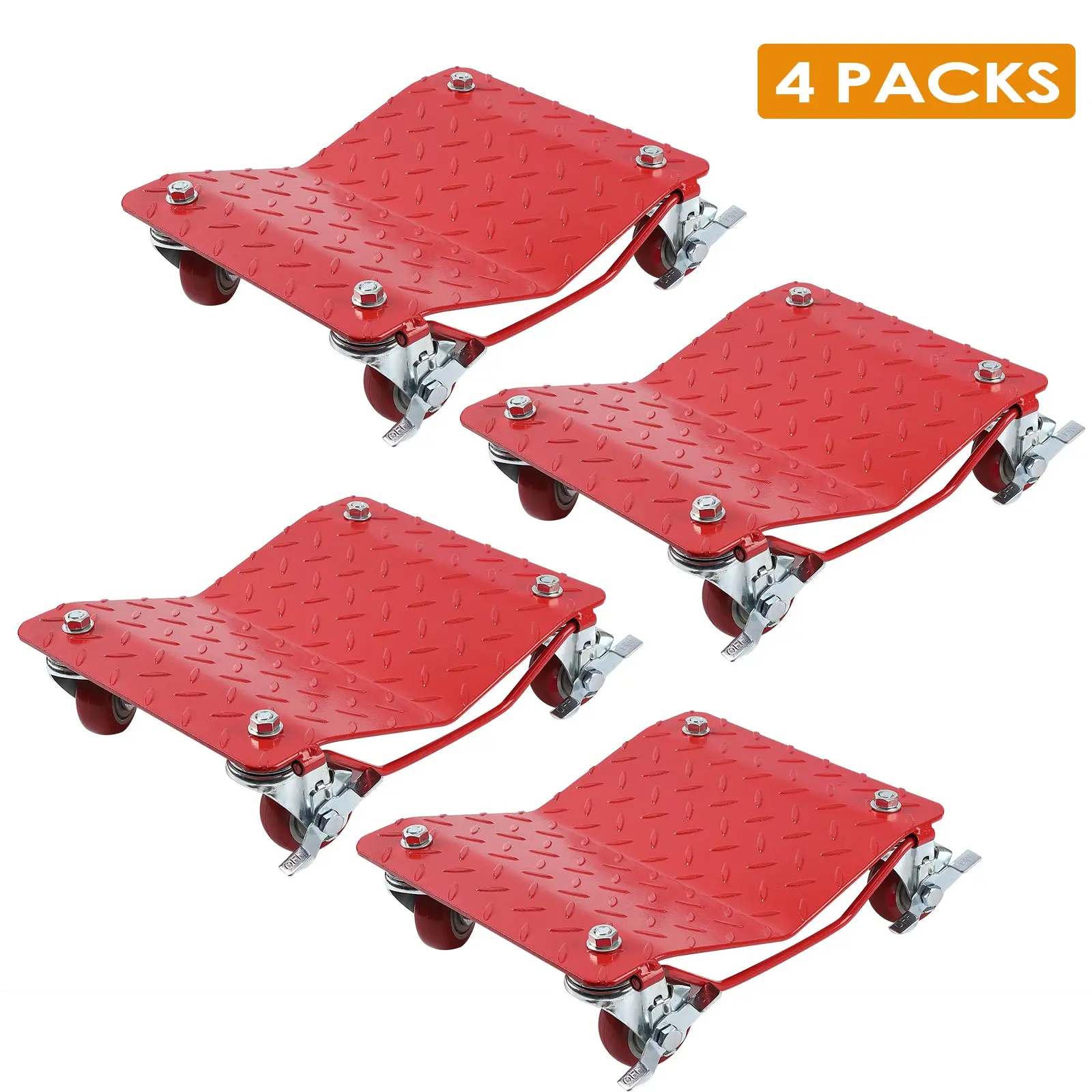 GARVEE Heavy Duty Wheel Cart & Car Dolly Set with Handle, 360° Swivel Lockable Wheels, V-Shaped Grip, Antiskid Plates, 6000 lbs High Capacity for Vehicle Moving & Maneuvering Safety/Stability, Flat Surfaces