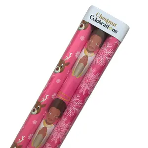 Chestnut Celebrations Black Santa Pink 3-Pack Christmas Wrapping paper