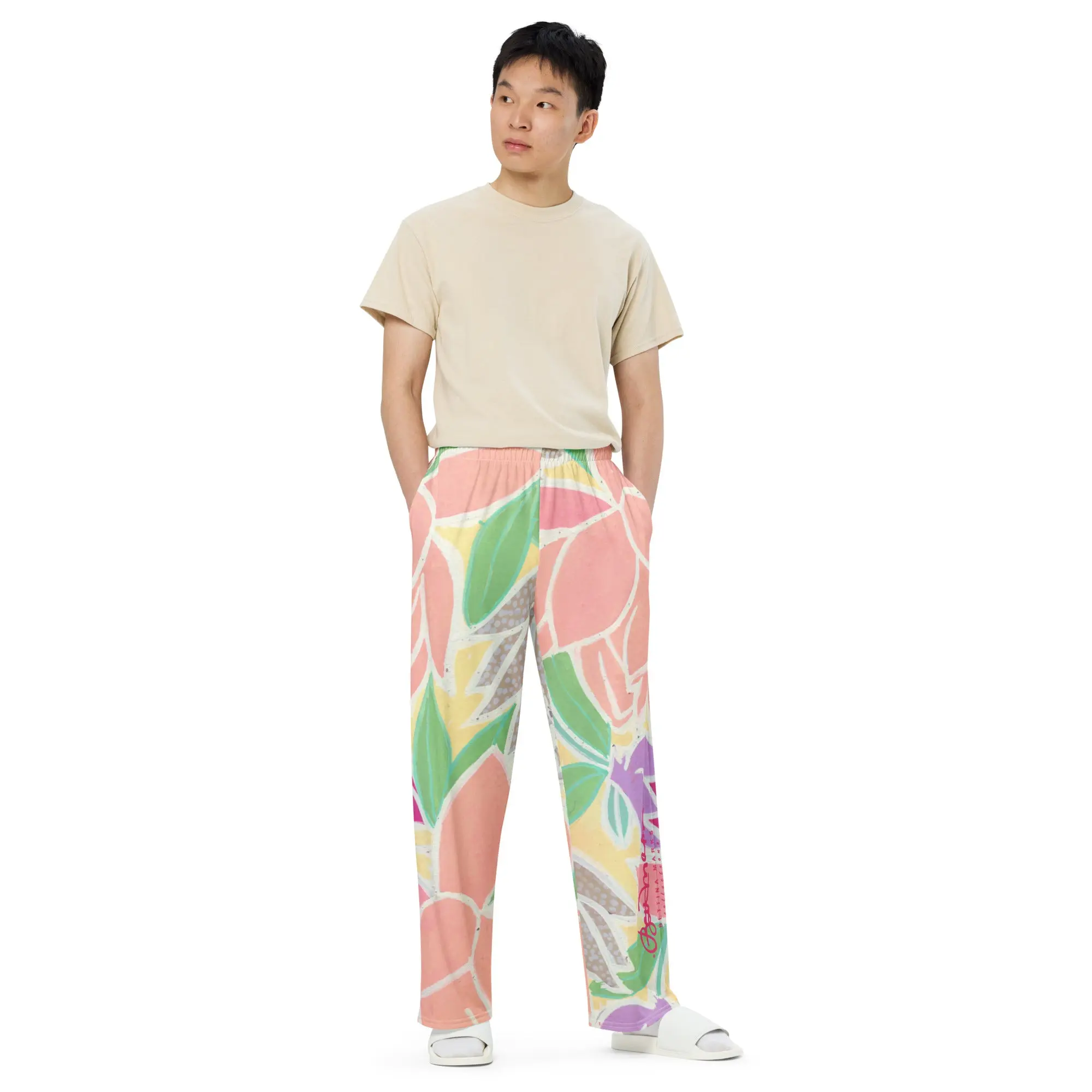 Wide Leg Pastel Tulips & Peonies Pants - Men