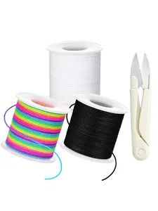 Stretchy Bracelet String Kt with Scissors, 3 Rolls Elastic String forDIY Crafts, imm Stretchy Cord for JewelryMaking Sewing Necklace Beading,495FT,Jewelry Making Kit,(Black, White, Rainbow)