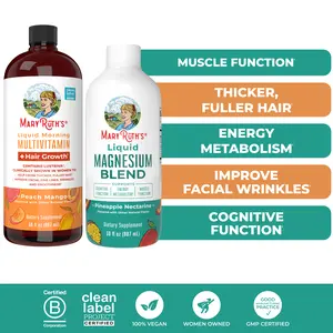 MaryRuth's Multivitamin + Hair Growth & Liquid Magnesium Bundle - Liquid Morning Multivitamin + Hair Growth, Peach Mango and Liquid Magnesium Blend 30 oz