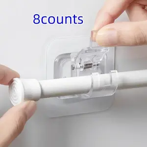 No Drill Curtain Rod Holders, 8 Counts Self-adhesive Adjustable Curtain Hook, Home Organizer for Bathroom & Kitchen, Hotel Use, Curtain Rod Bracket