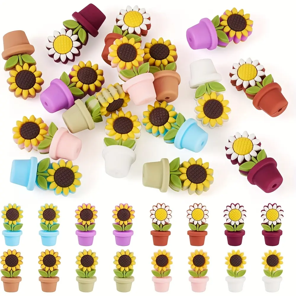 Sunflower Silicone Bead Assortment, 25-35 Pcs Vibrant Soft Floral Spacers for DIY Beading Accessories, Beaded Jewelry Making & Bracelets, Bead Kit, Diy Jewelry