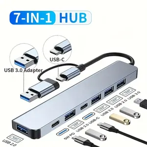 USB C Adapter USB Adapter 3.0, Aluminum 7-in-1 USB Extender, USB Splitter With 1 USB 3.0, 4 USB 2.0 And 2 USB C Ports, For Electronics/computers And Accessories/peripherals/port Adapters/port Adapters/aluminum Alloy Housing