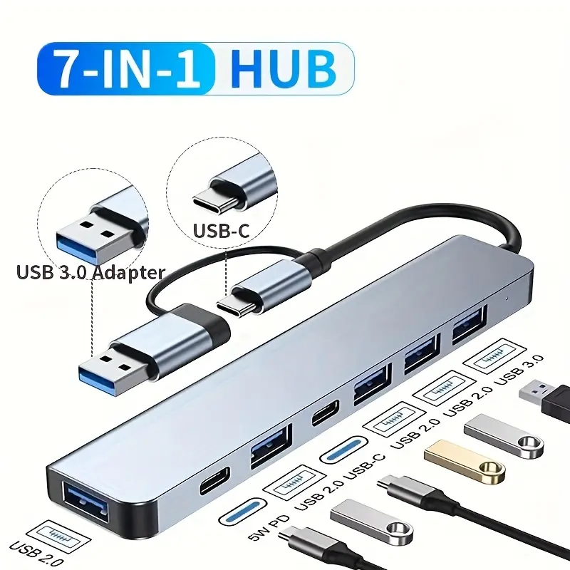 USB C Adapter USB Adapter 3.0, Aluminum 7-in-1 USB Extender, USB Splitter With 1 USB 3.0, 4 USB 2.0 And 2 USB C Ports, For Electronics/computers And Accessories/peripherals/port Adapters/port Adapters/aluminum Alloy Housing Usb C Input Usb Hub