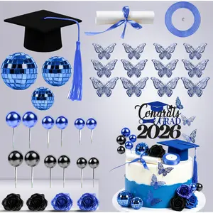 For class of 2026 this congrats grad dessert picks set features 43PCS graduation cake decorations with grad cap diploma balls butterfly flowers cake topper perfect as decorations supplies