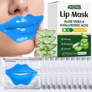 ROZINO Aloe Vera Hyaluronic Acid Lip Mask 10 Pieces Day and Night Use Firms Moisturizes Smooths Lips with Aloe Vera Hyaluronic Acid Jojoba Oil Plumping Hydration Improves Lip Lines and Dryness Multi-Effect for Plump Hydrated Lips