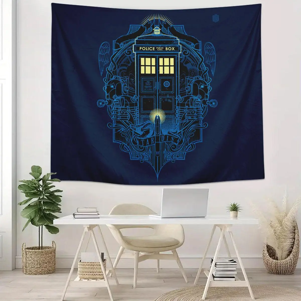 Doctor Who Tardis Pattern Decorative Tapestry, Mysterious Police Box Pattern Hanging Tapestry, Wall Hanging Decor for Home Living Room Bedroom Tapestry Wall Mural