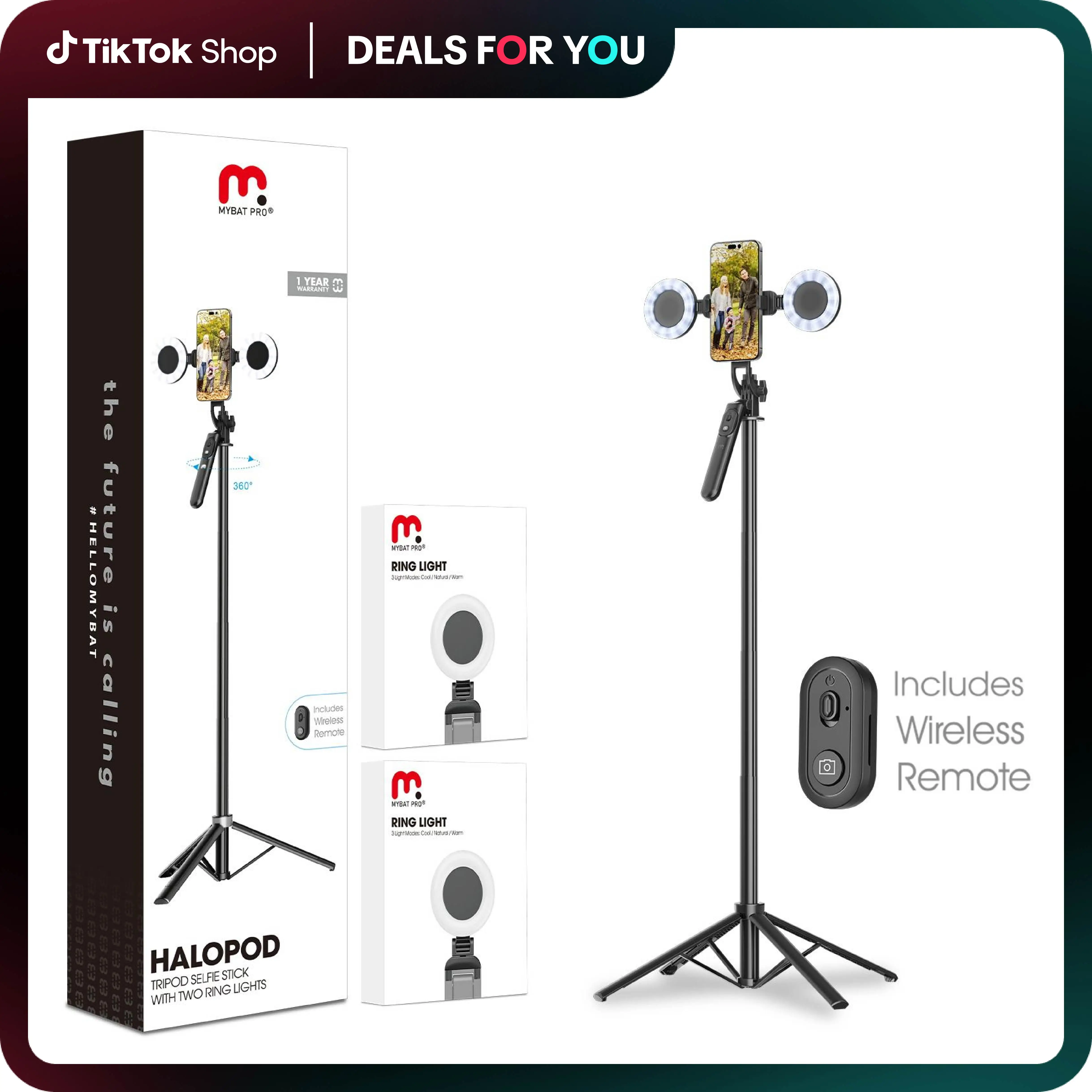 MyBat Pro Dimmable SpotLight Tripod Stand, Tripod with Balance Handle & Wireless Remote, Extendable Auto Tracking Phone Stand