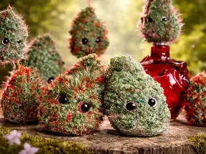 Crochet Nug Bud Plushie Cute Amigurumi Cannabis Nug Toy Funny Stoner Gift Idea Emotional Support Desk Pet Handmade 420 Room Decor