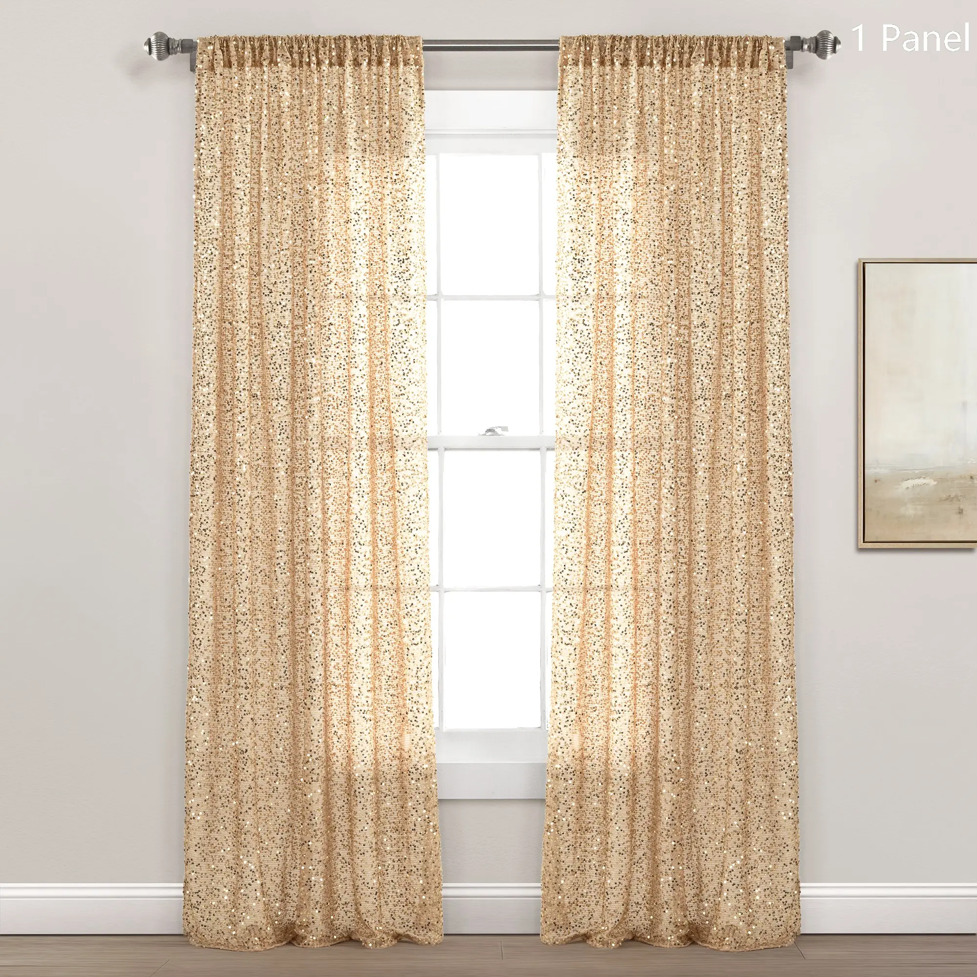 Lush Decor Ballgown Glam Sparkle Sequins Home Decorative Curtain - Single Panel, 52"W x 84"L Semi Sheer 100% Polyester OEKO-TEX Certified Window Drapes - Sold Individually