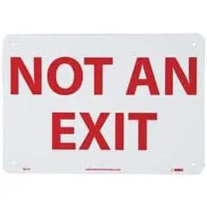 AccuformNMC "Not an Exit" Rigid Plastic Safety Sign, Rectangle Size 7" L x 10" W, 0.05" Thick, for Security Use, Model MSCGL15R