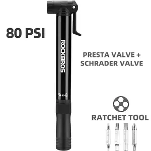 ROCKBROS Mini Bike Pump with Multitool, Portable Bicycle Tire Pump for Road & MTB Bike, 80PSI High-Pressure Performance