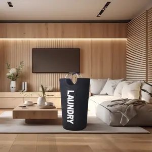 Caroeas 90L Lite Laundry Basket, Fabric tall Laundry Hamper, Foldable Laundry Bag with Aluminum Handle, X-large, Black