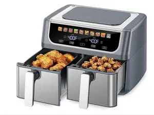 9.5QT Dual Basket Air Fryer for Family Meals, Large Double Air Fryer with Independent Temp Control & Sync Finish, 10-in-1 Presets for Bake, Broil, Dehydrate & More, Grey/Black