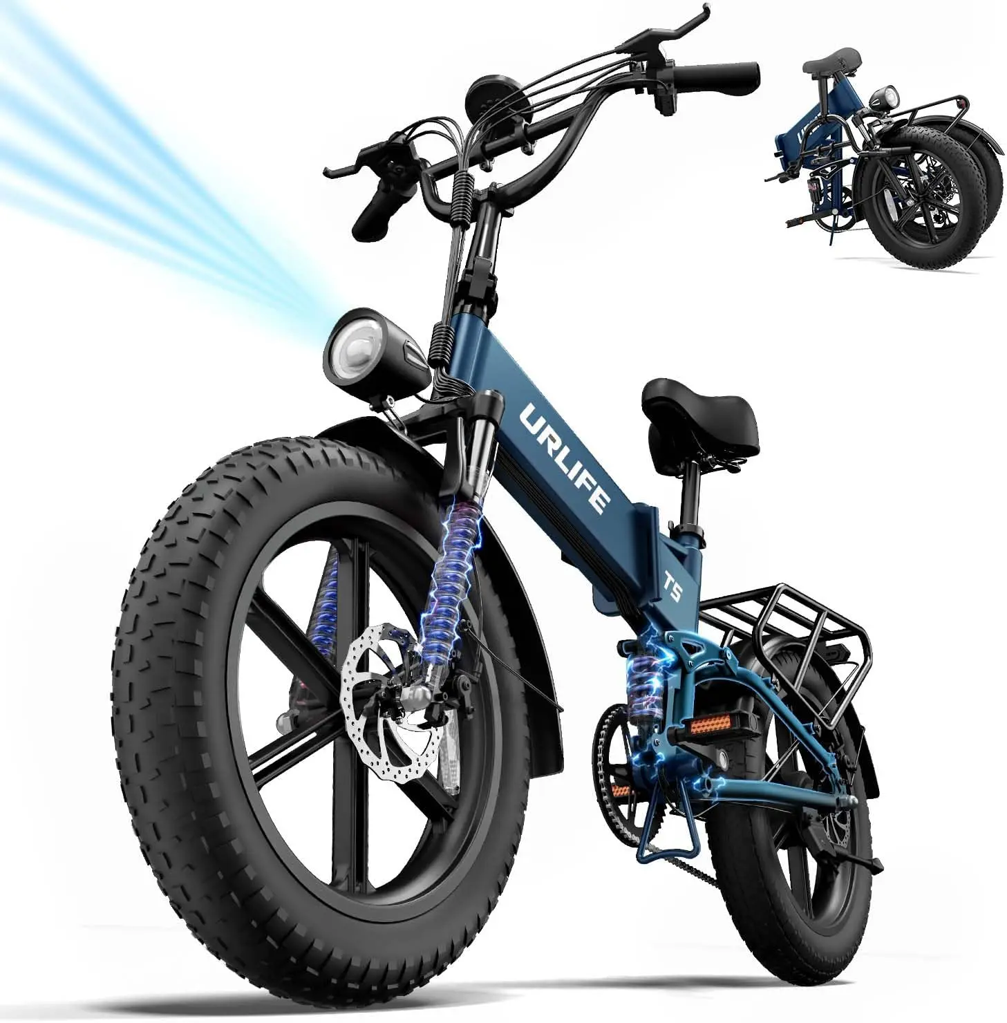 WABCEI T5 1500W Folding Electric Bike for Adults, 48V 13AH, 20"x4.0" Fat Tire, Full Suspension, LED Display, 7-Speed, 60-80 mi Range, UL2849 Certified Off-Road Ebike Fat Tire Bicycle