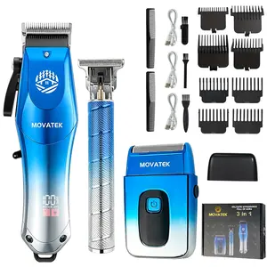 MOVATEK 3pcs Men's Electric Professional Hair Clippers&Trimmer Kit USB Rechargeable, Hair Trimmer with LED Battery Status Adjustable Limit Comb Set With Hair Clipper Electric Shaver, Detail Trimmer, Ideal Valentine Gift ,Holiday Gift For Dad For Boyfriend