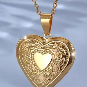 Minimalist Stainless Steel Locket Pendant Necklace With Floral Pattern, Suitable For Gifting To Loved Ones As A Memorial Gift