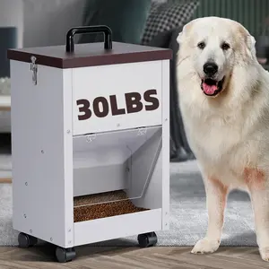 30-Pound Large Breed Outdoor Wheeled Gravity Automatic Dog Feeder, Metal Galvanized Pet Food Dispenser, Outdoor-Specific, Large-Capacity Design, Auto Refill, Durable & Easy to Pull/Push