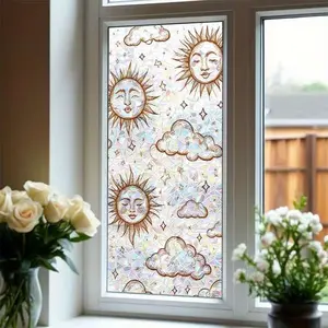 1pc Self-Adhesive Privacy Film, Sun Moon Cloud Star Patterns, Light-Sensitive Color Change Effect, Classic Home Decor for Living Room Bedroom