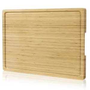 24x16/36x24 Inch Large Bamboo Cutting Board Pre-Oiled Wooden Chopping Board with Deep Juice Groove and Inner Handles Ideal for Meat Turkey Vegetables and Fruit Food Preparation