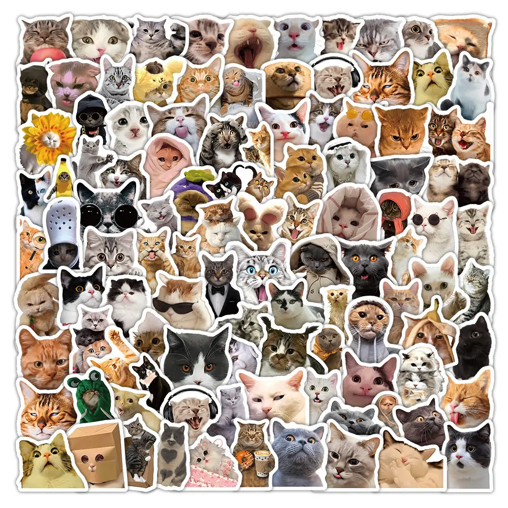 104 Sheets Funny Cat Stickers, Cute Cartoon Kitten Decals for DIY Phone Case Laptop Water Bottle Decor