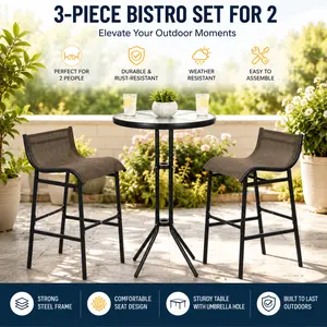 Outsunny 3 Piece Bar Height Outdoor Bistro Set for 2 Round Patio Pub Table High Top Chairs Metal Conversation Set All Weather Balcony Furniture Poolside Outside Seating Nook Apartment Deck Small Space Tan