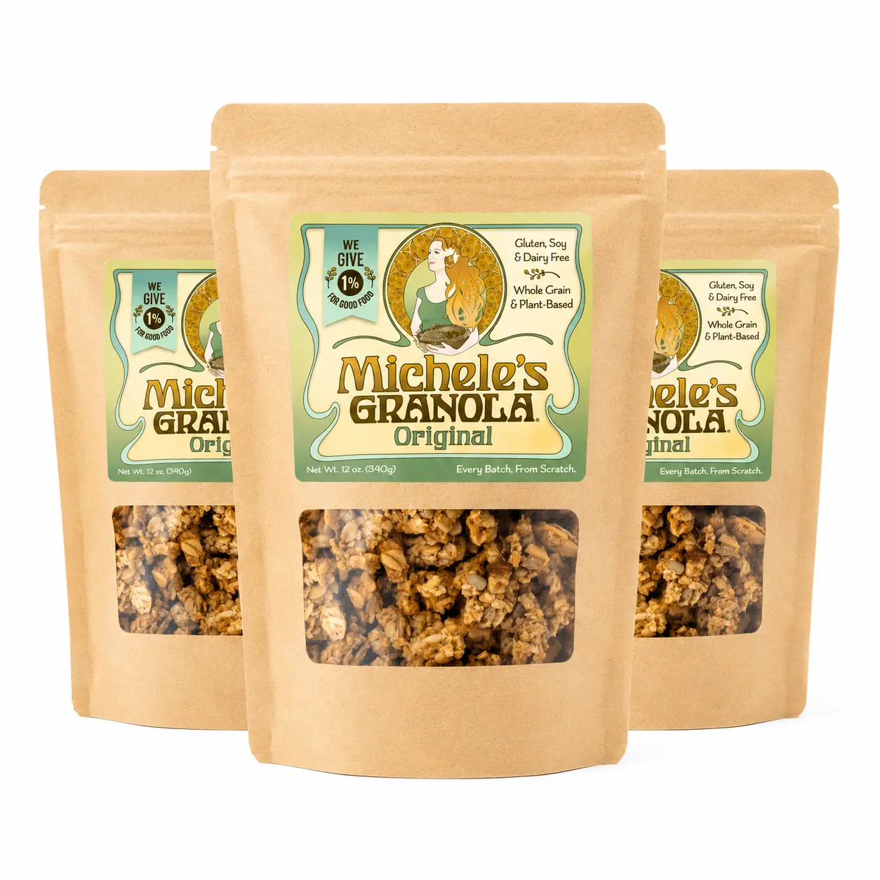 Michele's Original Certified Organic Granola - Oats & Seeds, Vanilla Sweet, Toasted Coconut, 0 g Trans Fat, Pantry Breakfast Cereal, Milk & Yoghurt-Paired, All Ages, Healthier Choice, 3-Pack (12 oz Each)
