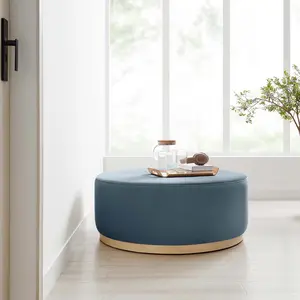 Modway Tilden Large 38" Round Performance Velvet Upholstered Ottoman in Cadet Blue Natural