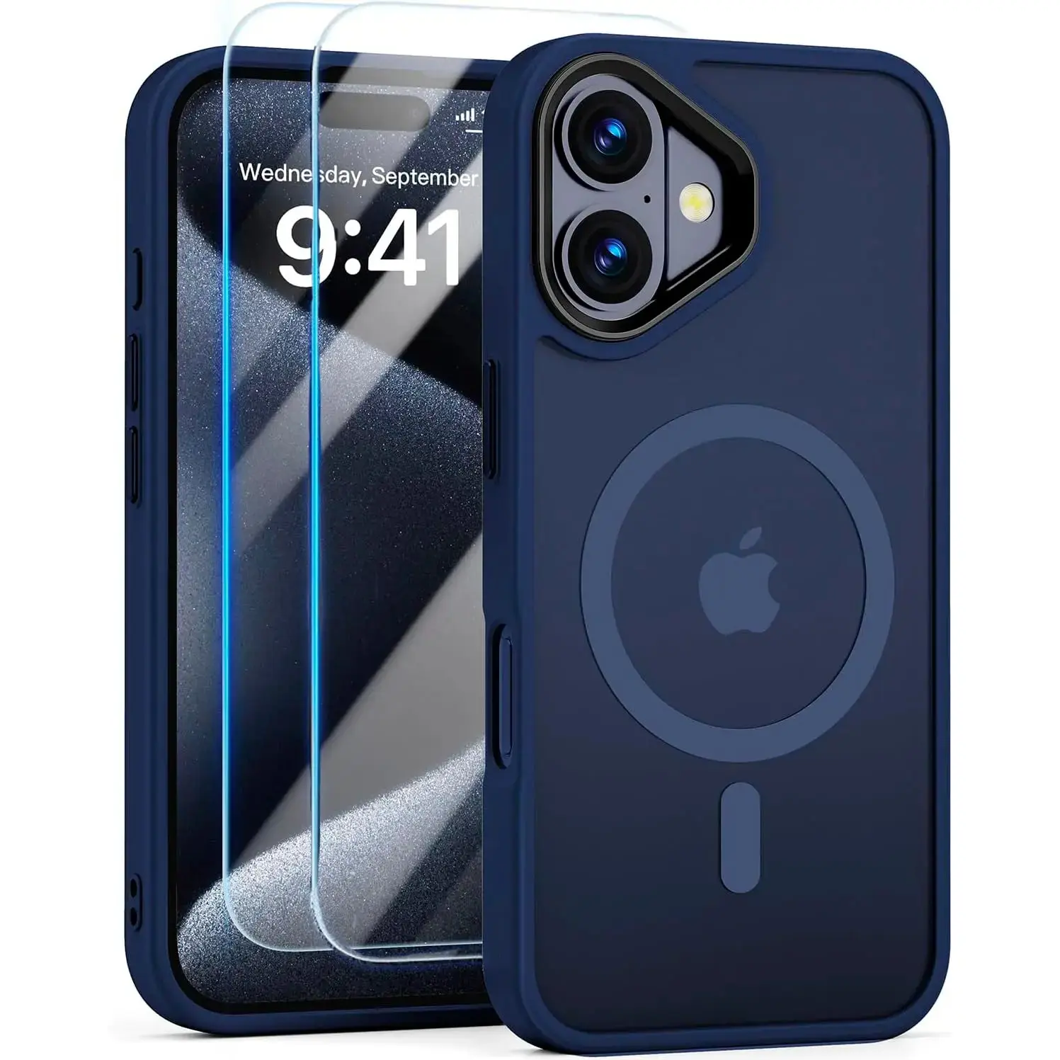 Entronix Apple iPhone 16 [Magnetic-Compatible] Clear Case & 2 Tempered Glass Screen Protectors Wireless Metallic Cellphone Smartphone