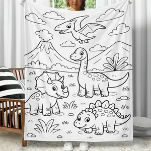 Dinosaur-themed Color-Fillable Flannel Blanket (No Markers Included) DIY Coloring Blanket A Perfect Gift for Children Fleece Throw with Custom-Dyed Fabric Soft Cozy Bedroom Decor Blankets Birthday Gifts Suitable for Friends, Family, and Partners